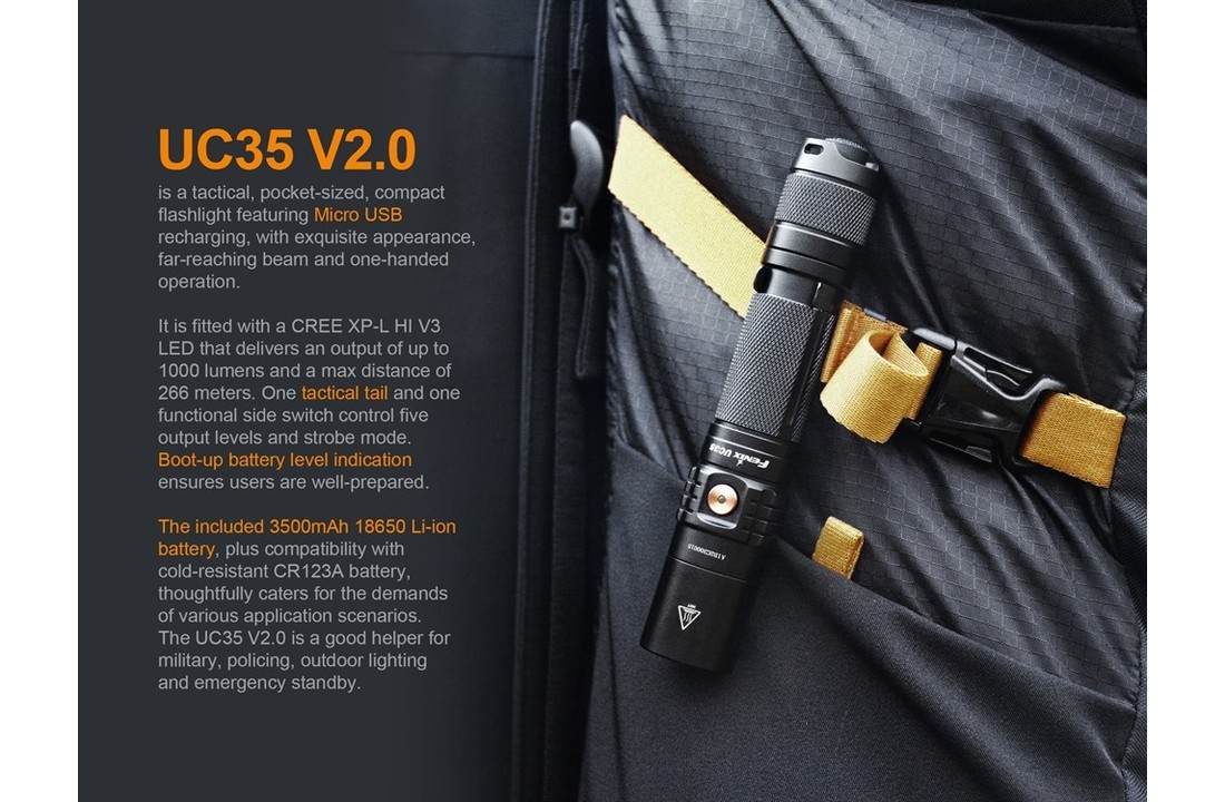 UC35 V2 .0 USB Zaklamp/Taclight (1000 lumen) incl Accu