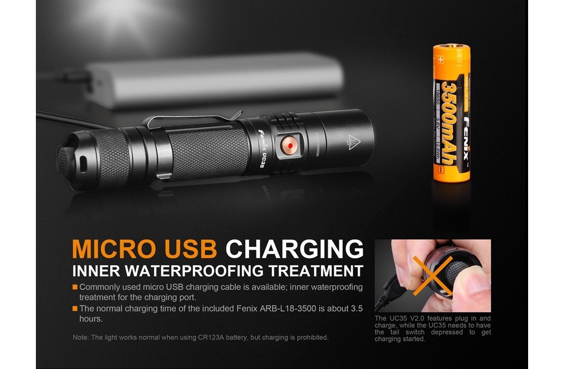 UC35 V2 .0 USB Zaklamp/Taclight (1000 lumen) incl Accu