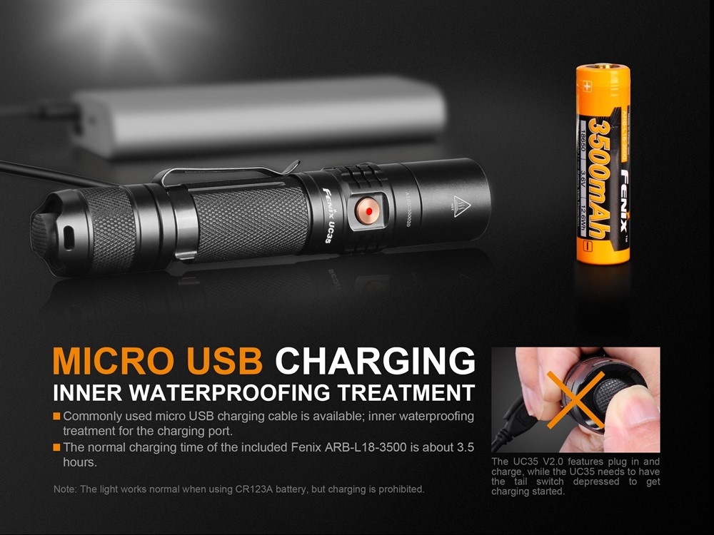 Fenix UC35 V2.0 USB Zaklamp Flashlight 1000 lumen incl Accu