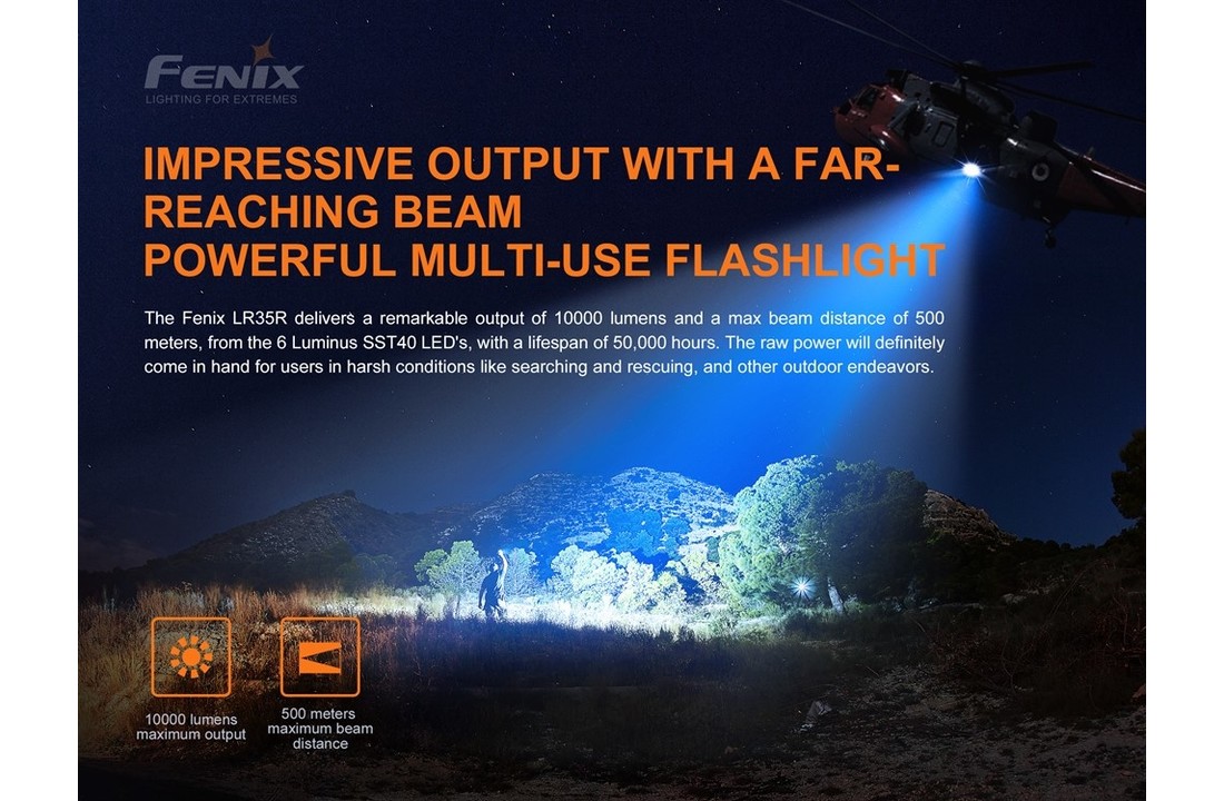 LR35R Zaklamp / Flashlight (10.000 lumen) incl. Batteries