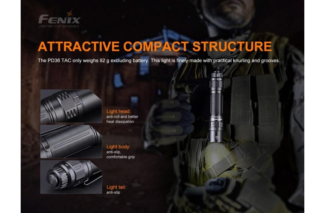 PD36 TAC Zaklamp/Taclight (3000 lumen) incl. Battery