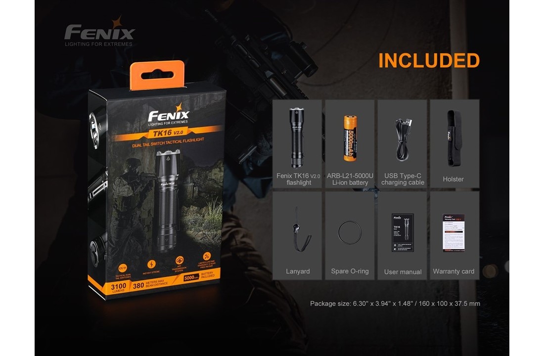 TK16 V2.0 Zaklamp / Flashlight (3100 lumen) incl. Accu