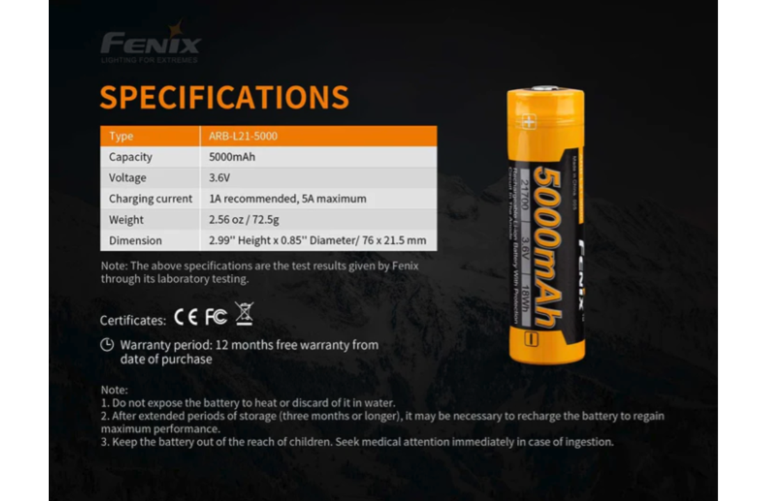 ARB-L21 (21700) oplaadbare 3.7V 5000mAh accu