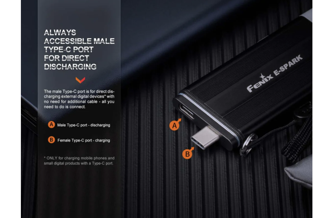 E-SPARK Keychain Flashlight & Emergency Powerbank (100 lumen)