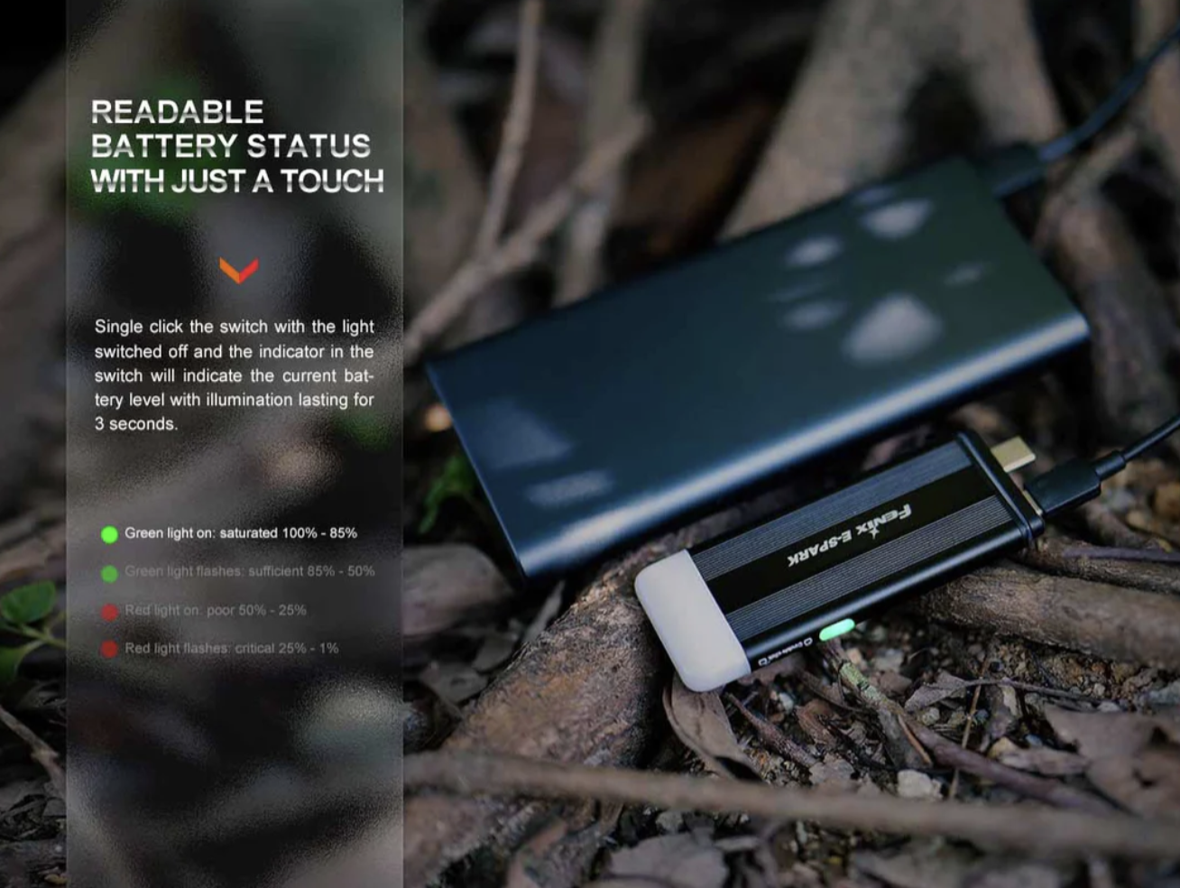 E-SPARK Keychain Flashlight & Powerbank (100 lumen)