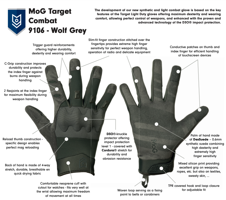 9106W - TARGET Combat Gloves Wolf Grey
