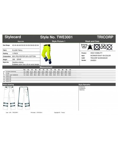 Tricorp Tricorp Werkbroek Fluorescerend TWE3001