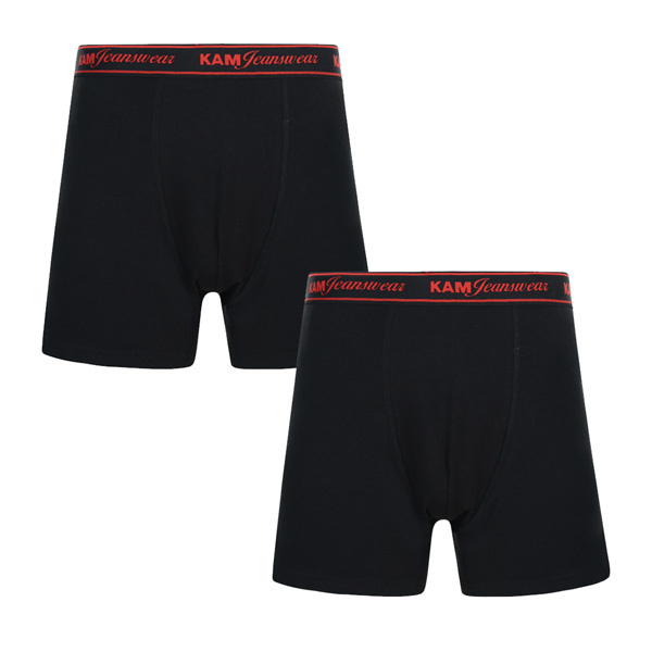 KAM Grandes tailles de Boxers Shorts en Jersey Noir (2-pack) 2XL-8XL