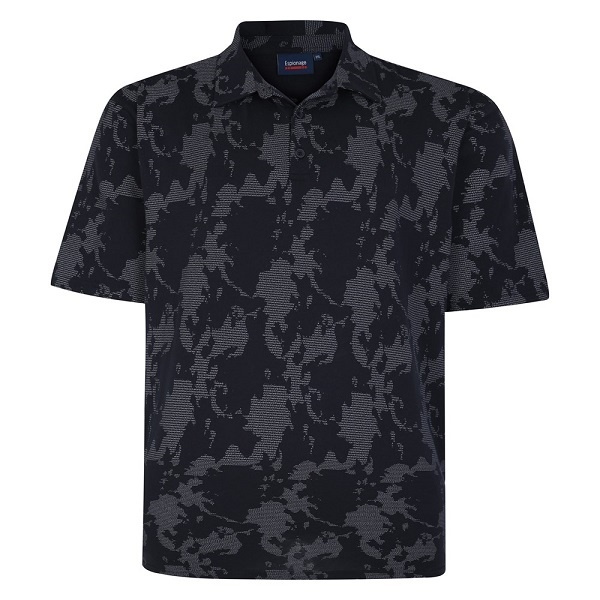 Espionage Polo Noir Grande Taille à Imprimé Camouflage Abstrait 2XL-8XL