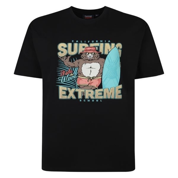 Espionage Grote maten Zwart T-shirt "Surfing" TS395