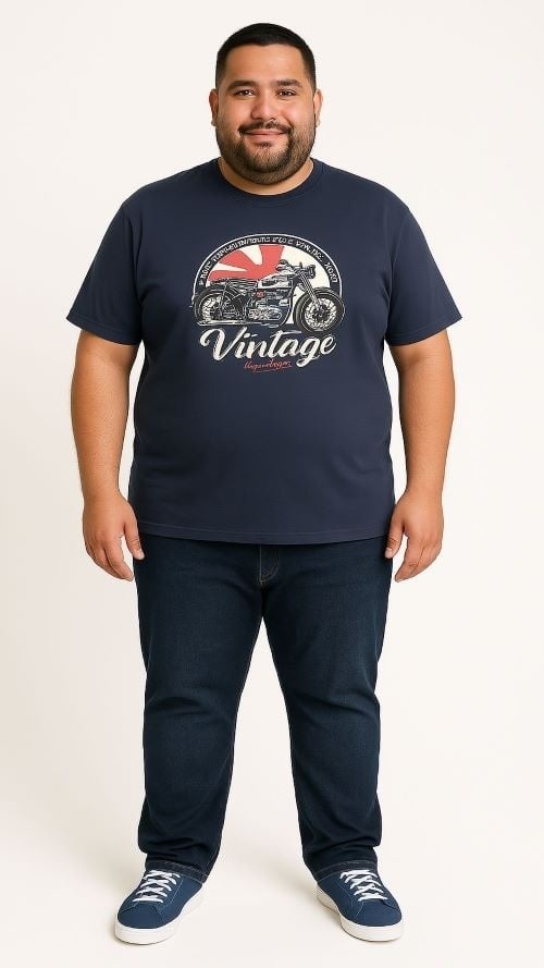 Espionage Grote maten Slate Grey T-shirt "Vintage Motorbike"  - 2XL-8XL