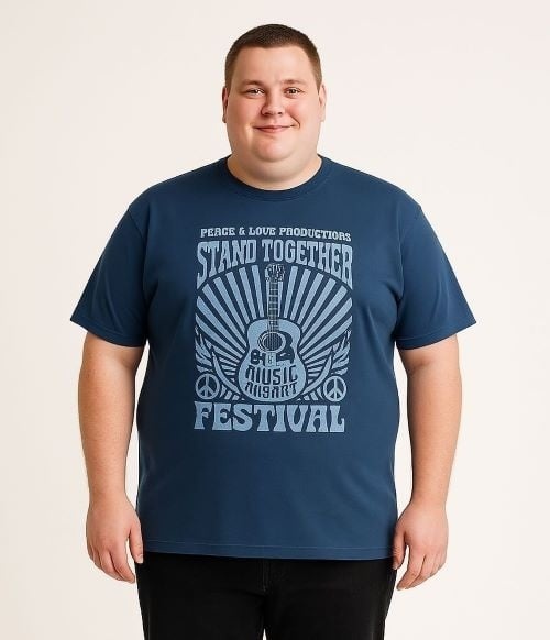 Espionage Grote maten Blauw T-shirt "Music Festival"  2XL-8XL