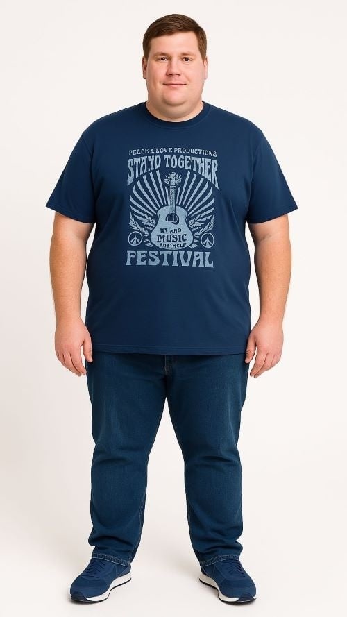 Espionage Grote maten Blauw T-shirt "Music Festival"  2XL-8XL