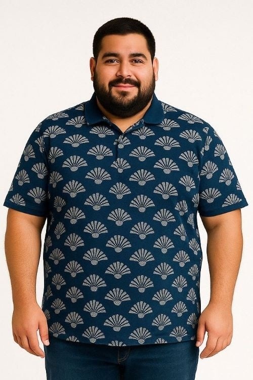 Espionage Grote maten Navy Polo Shell Print  2XL-8XL
