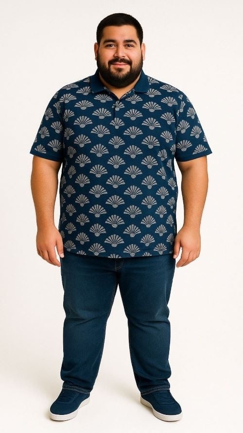 Espionage Grote maten Navy Polo Shell Print  2XL-8XL