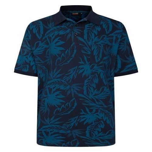 Espionage Grote maten Navy&Teal Polo Leaf Print  2XL-8XL