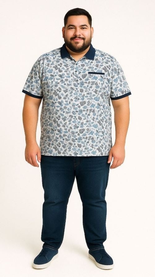 Espionage Grote maten Witte Polo BirdPrint  2XL-8XL
