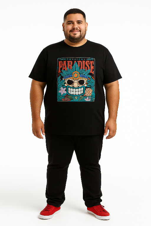 Espionage Grote maten Zwart T-shirt "PARADISE" TS430 2XL-8XL