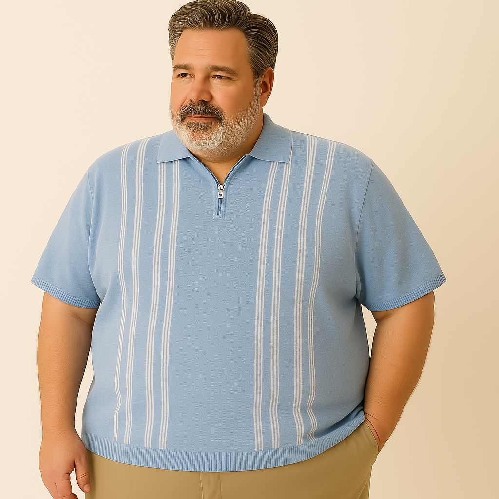 Espionage Polo bleu tricoté à rayures de grandes tailles  3XL-6XL