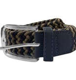 double Grote maten  Elastische Gevlochten Navy/Beige Riem 130 t/m 160 cm