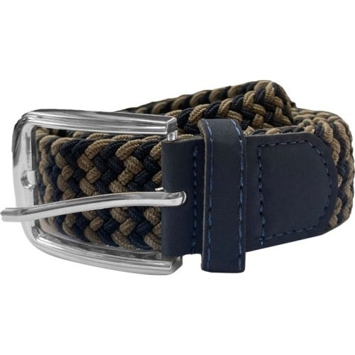 double Grote maten  Elastische Gevlochten Navy/Beige Riem 130 t/m 160 cm
