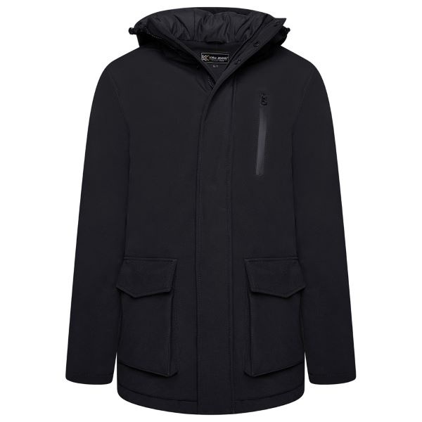 KAM Grote maten Zwart Long Quilted Soft Shell Jas 2XL-8XL