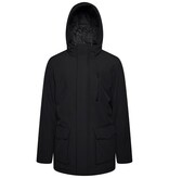 KAM Grote maten Zwart Long Quilted Soft Shell Jas 2XL-8XL