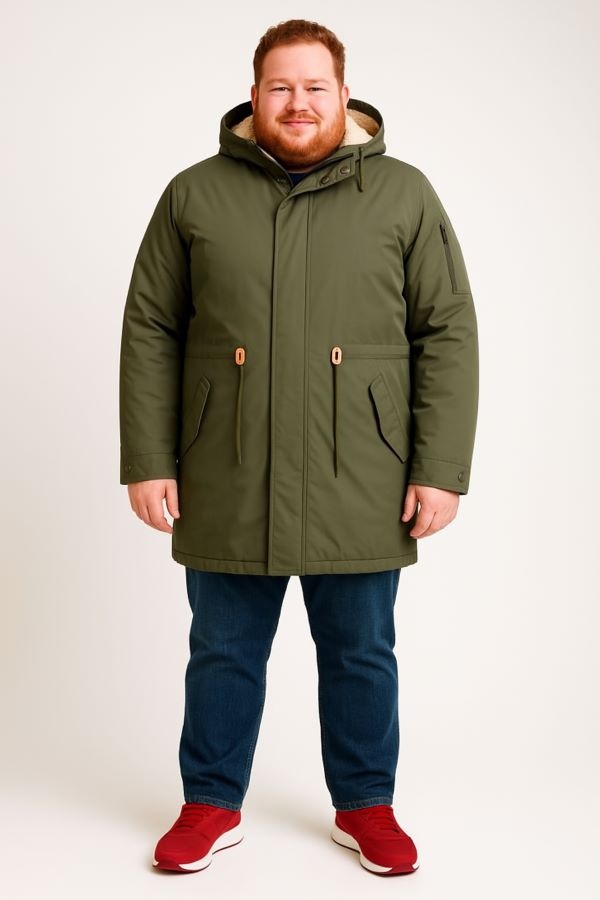 KAM Grote maten Groene Parka Jas met sherpavoering 2XL-8XL