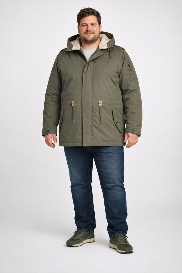 KAM Grote maten Groene Parka Jas met sherpavoering 2XL-8XL
