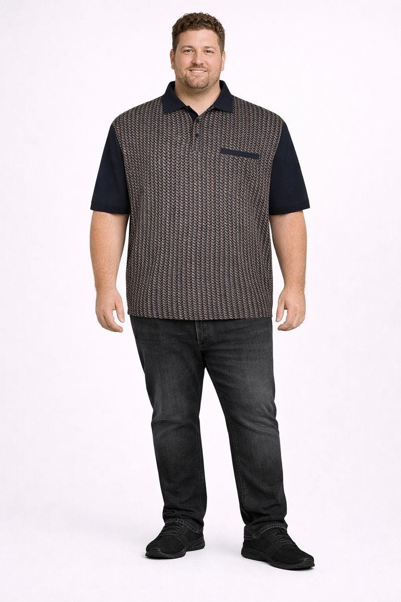 Espionage Deze Grote maten Navy Polo met Geometric Print is van super kwaliteit en heeft een perfecte pasvorm en is extra lang. 100% katoen 200 gsm t/m  8XL. 2XL-6XL