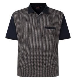 Espionage Deze Grote maten Navy Polo met Geometric Print is van super kwaliteit en heeft een perfecte pasvorm en is extra lang. 100% katoen 200 gsm t/m  8XL.