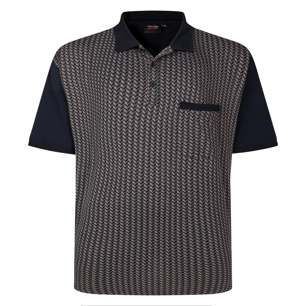 Espionage Grote maten Navy Polo met Geometric Print 2XL-8XL