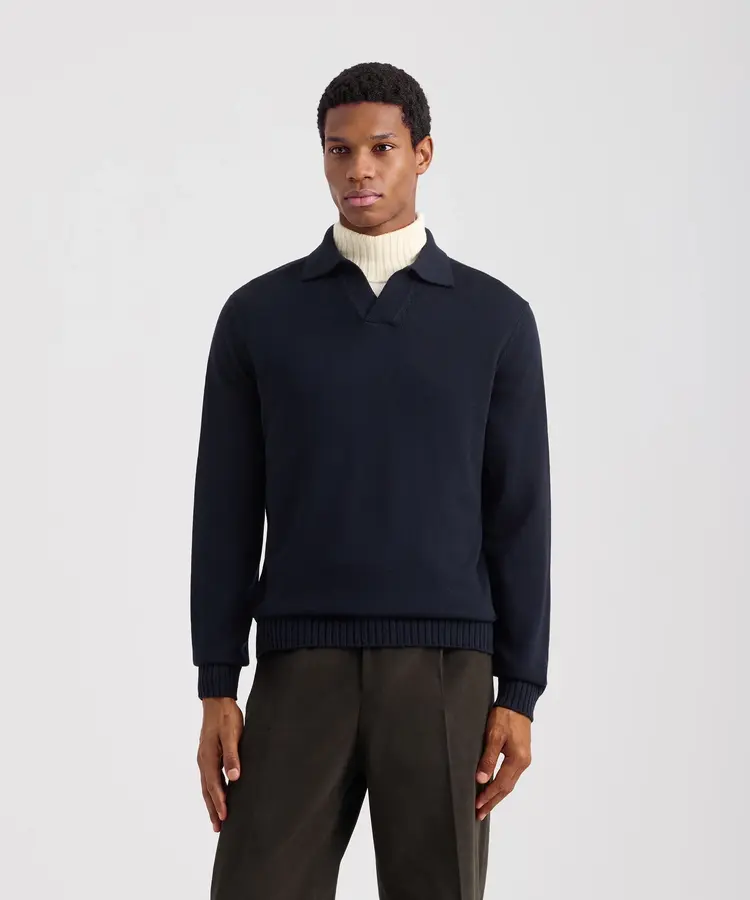 FILIPPO DE LAURENTIIS FDL MERINO PURO POLO LONG NAVY