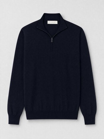 FILIPPO DE LAURENTIIS FDL ROYAL MERINO HALF ZIP NAVY