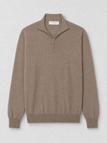 FILIPPO DE LAURENTIIS FDL ROYAL MERINO HALF ZIP FANGO