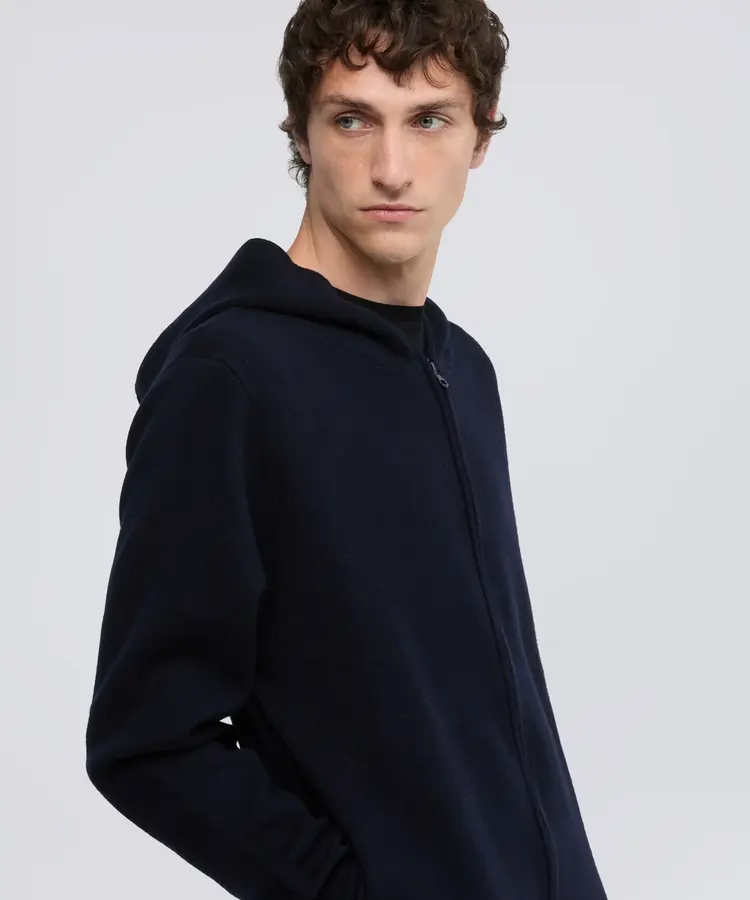 ASPESI ASPESI NAVY WOOL ZIP HOODY