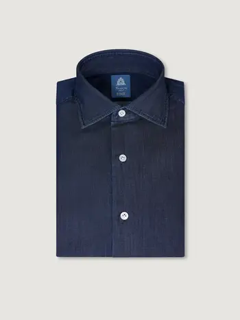 FINAMORE FINAMORE BLUE GIZA COTTON DENIM SHIRT