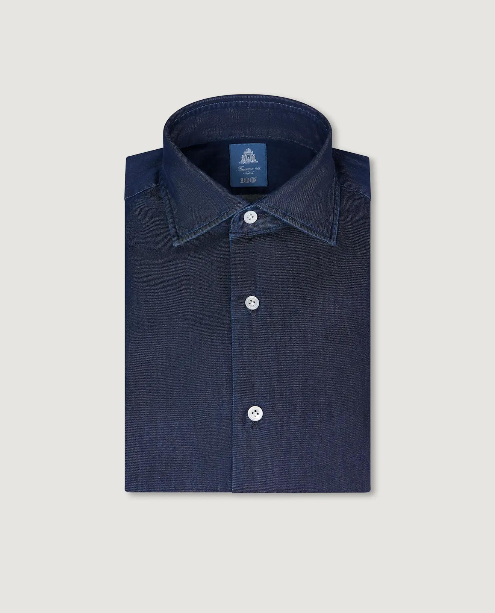 FINAMORE FINAMORE BLUE GIZA COTTON DENIM SHIRT