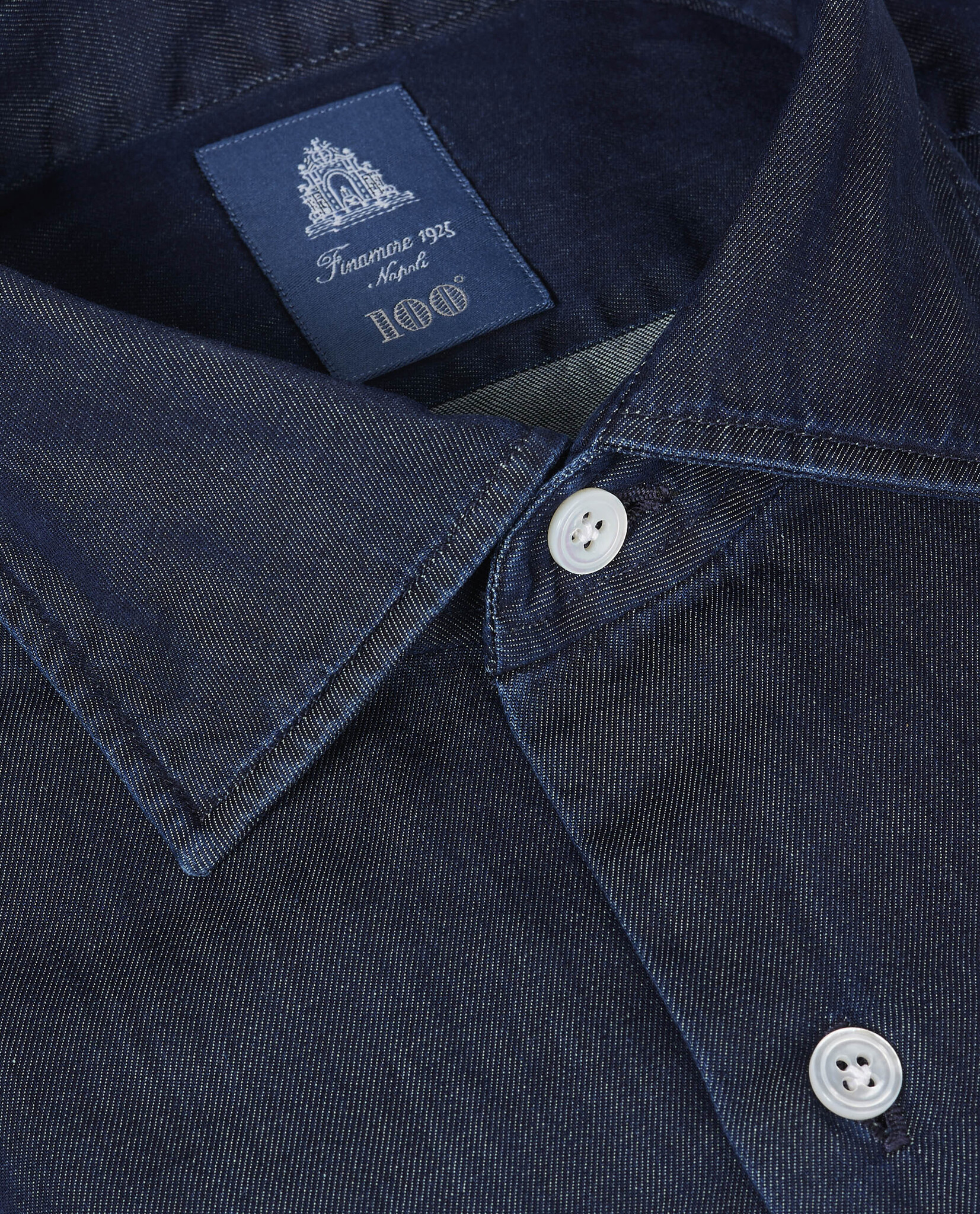 FINAMORE FINAMORE BLUE GIZA COTTON DENIM SHIRT