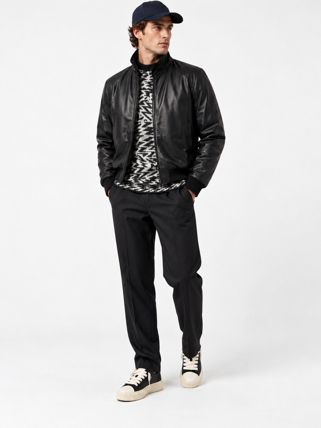 DEL VECCHIO DEL VECCHIO BOMBER CALF LEAHTER BLACK