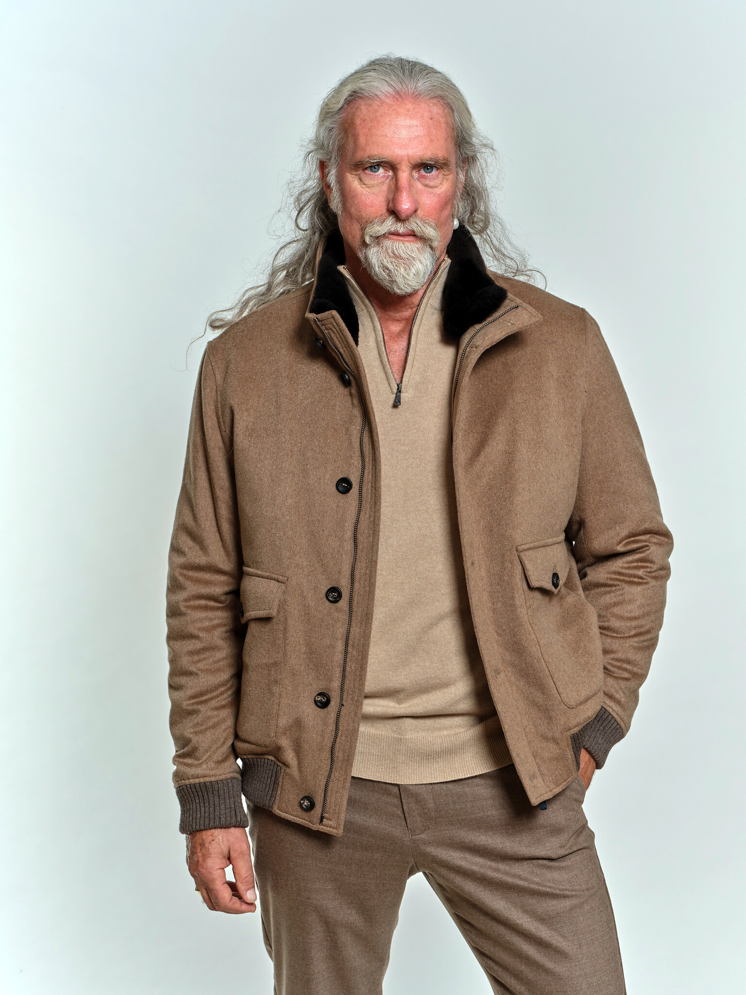 MAURO OTTAVIANI OTTAVIANI HALF ZIP FULL CASHMERE CAMEL