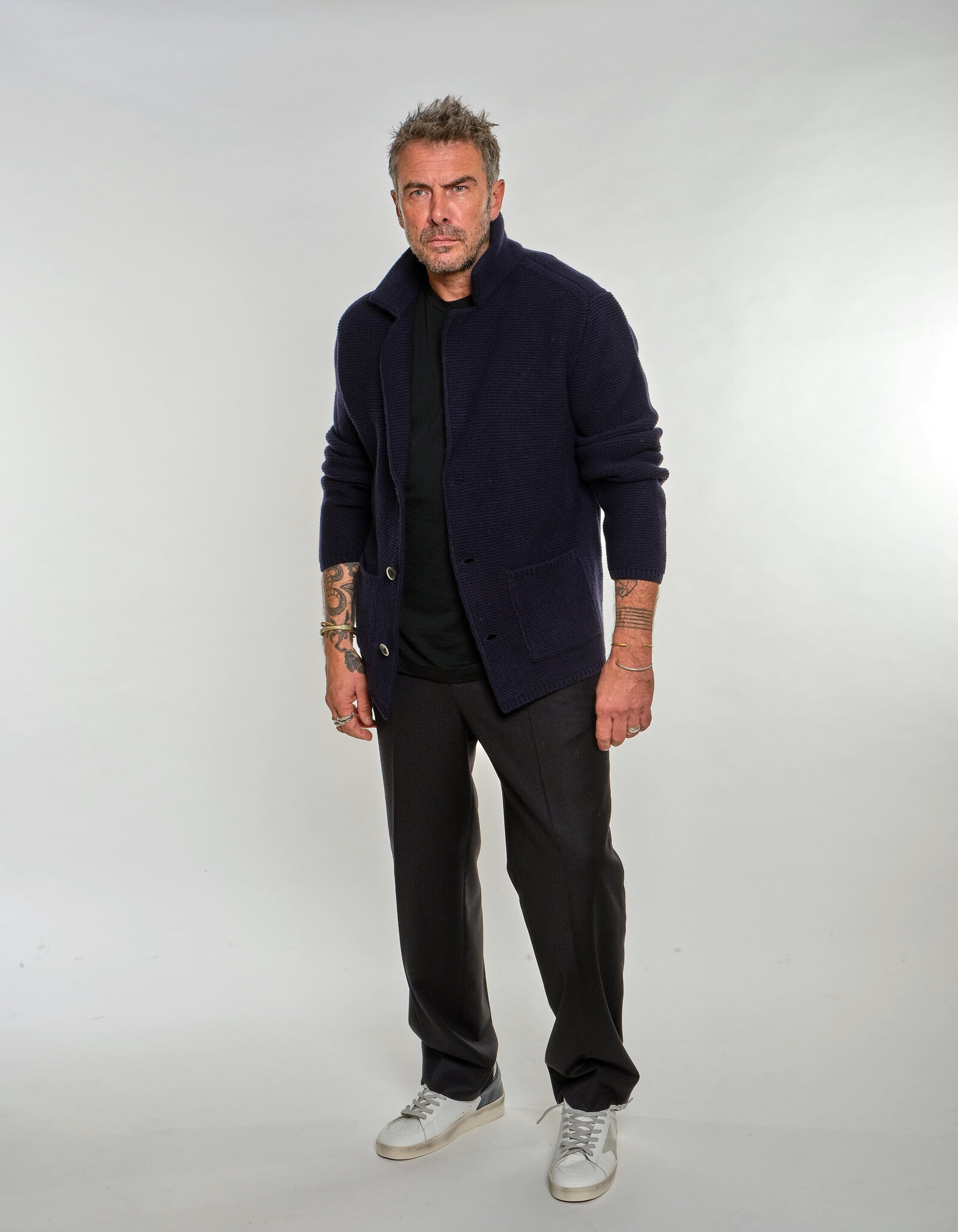 ALTEA MILANO ALTEA VIRGIN WOOL KNITTED JACKET NAVY