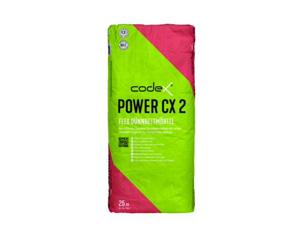 Codex Mortier flexible à faible épaisseur avec un long temps de travail CODEX POWER CX 2 Codex Mortier flexible à faible épaisseur avec un long temps de travail CODEX POWER CX 2