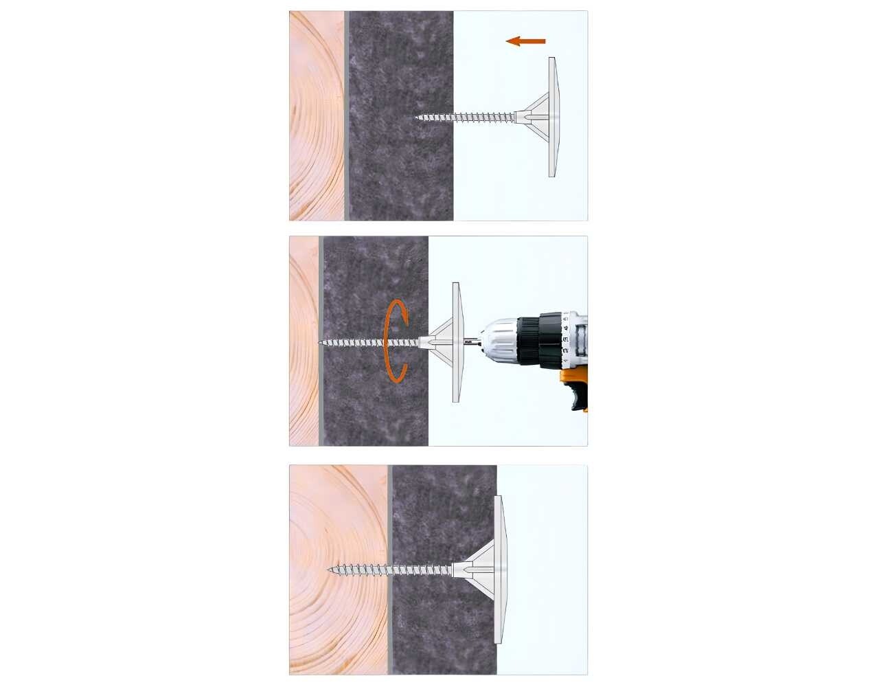 Verankering van isolatie op hout met Houtschroeven + Isolatieschotels Verankering van isolatie op hout met Houtschroeven + Isolatieschotels