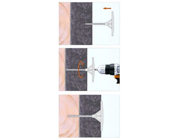 Verankering van isolatie op hout met Houtschroeven + Isolatieschotels Verankering van isolatie op hout met Houtschroeven + Isolatieschotels