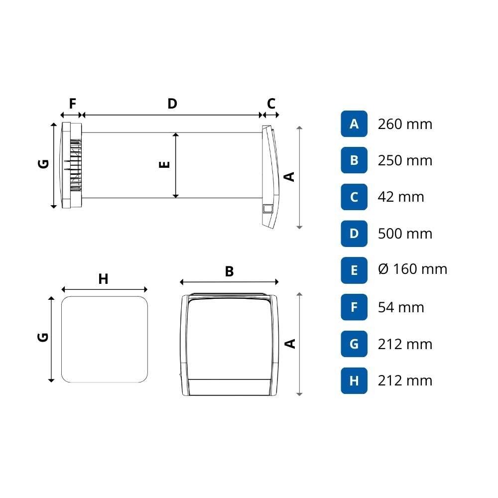 Airflow 160A – decentrale ventilatie-unit met warmteterugwinning (tot 60m³)