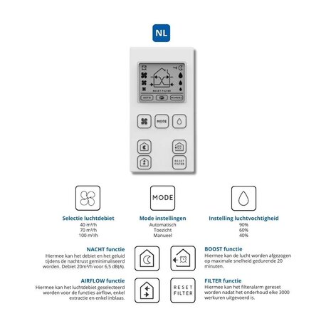 Decentrale ventilatie-unit met warmteterugwinning (tot 100m³/u) - draadloos koppelbaar - muurdoorvoer Ø200mm