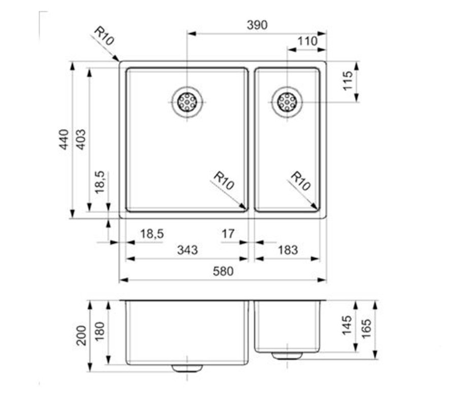 Reginox spoelbak New York RVS 34x40 + 18x40 R27806