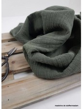 linnen katoen mix double gauze/ effen tetra  - khaki