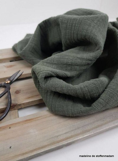 linen cotton mix double gauze / tetra - khaki